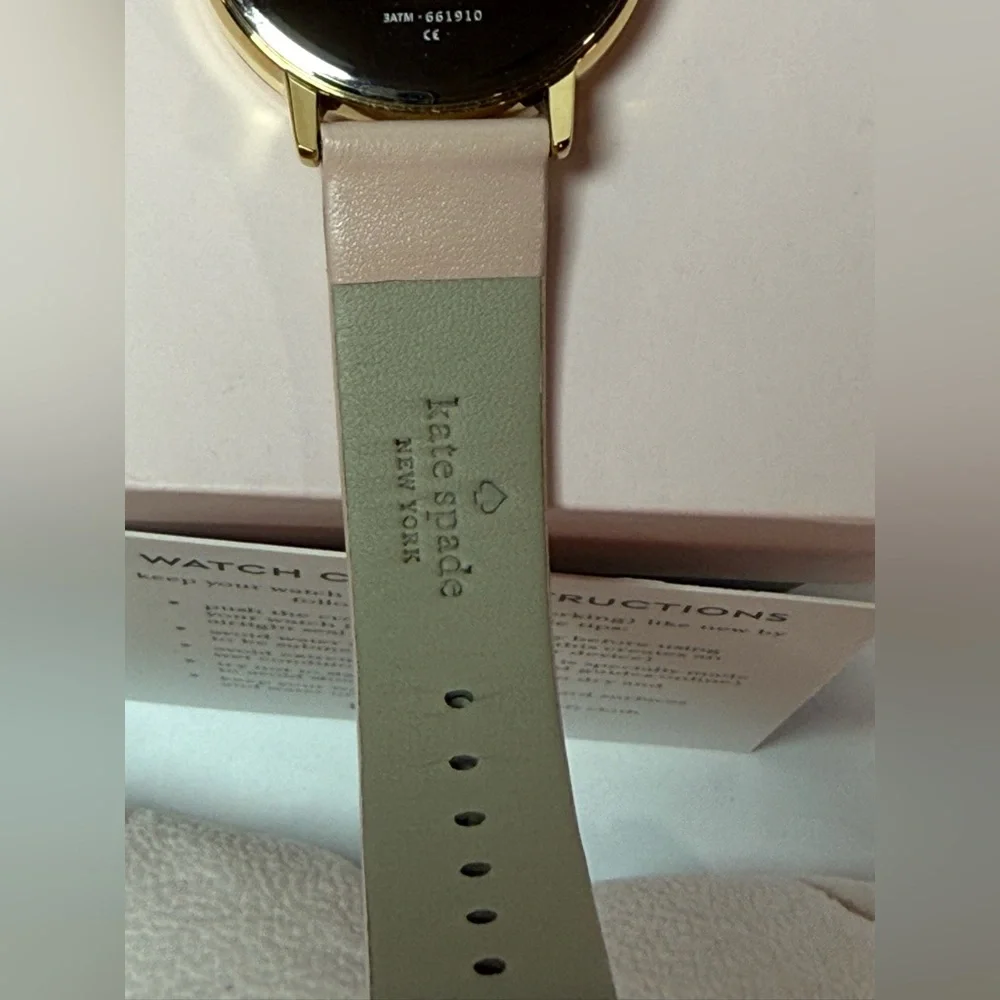 Kate Spade New York KSW9023 Crystal Dial Blush Leather Watch & Box NWT